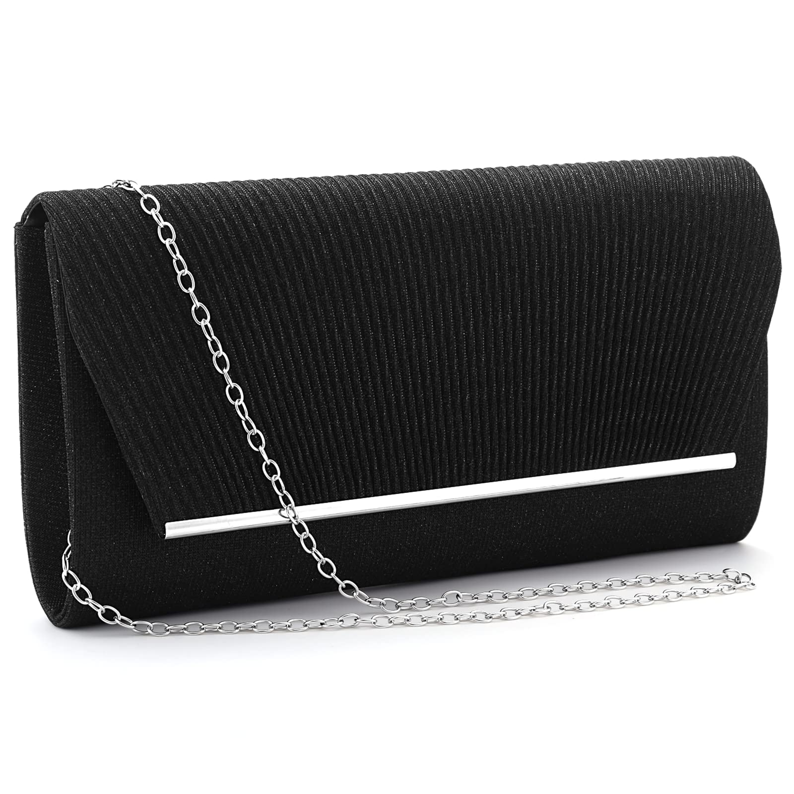 AIJUN Women Envelope Clutch Purse Elegant Pleated Sparkling Evening Bag with Detachable Chain