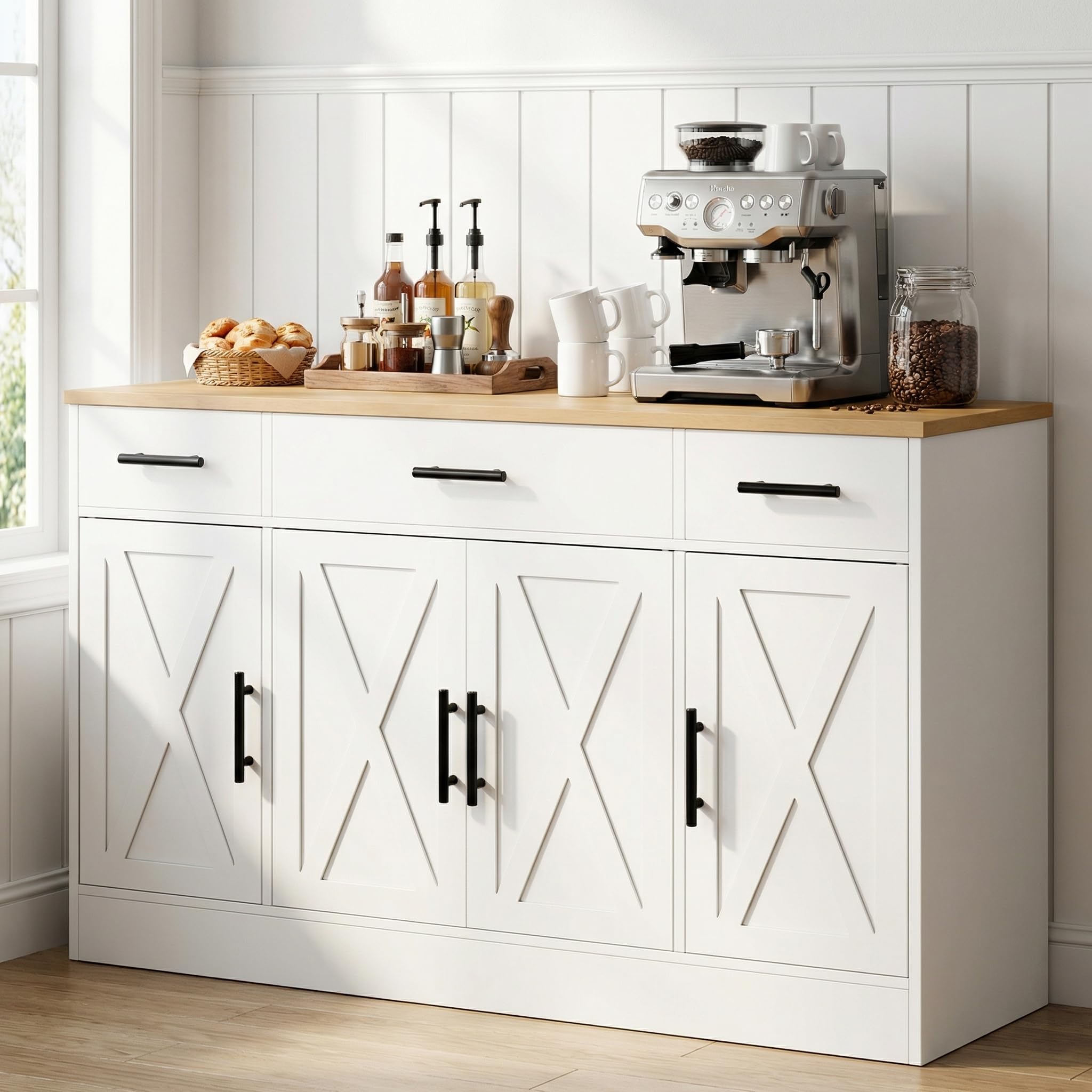 Farmhouse Coffee Bar Cabinet with Storage