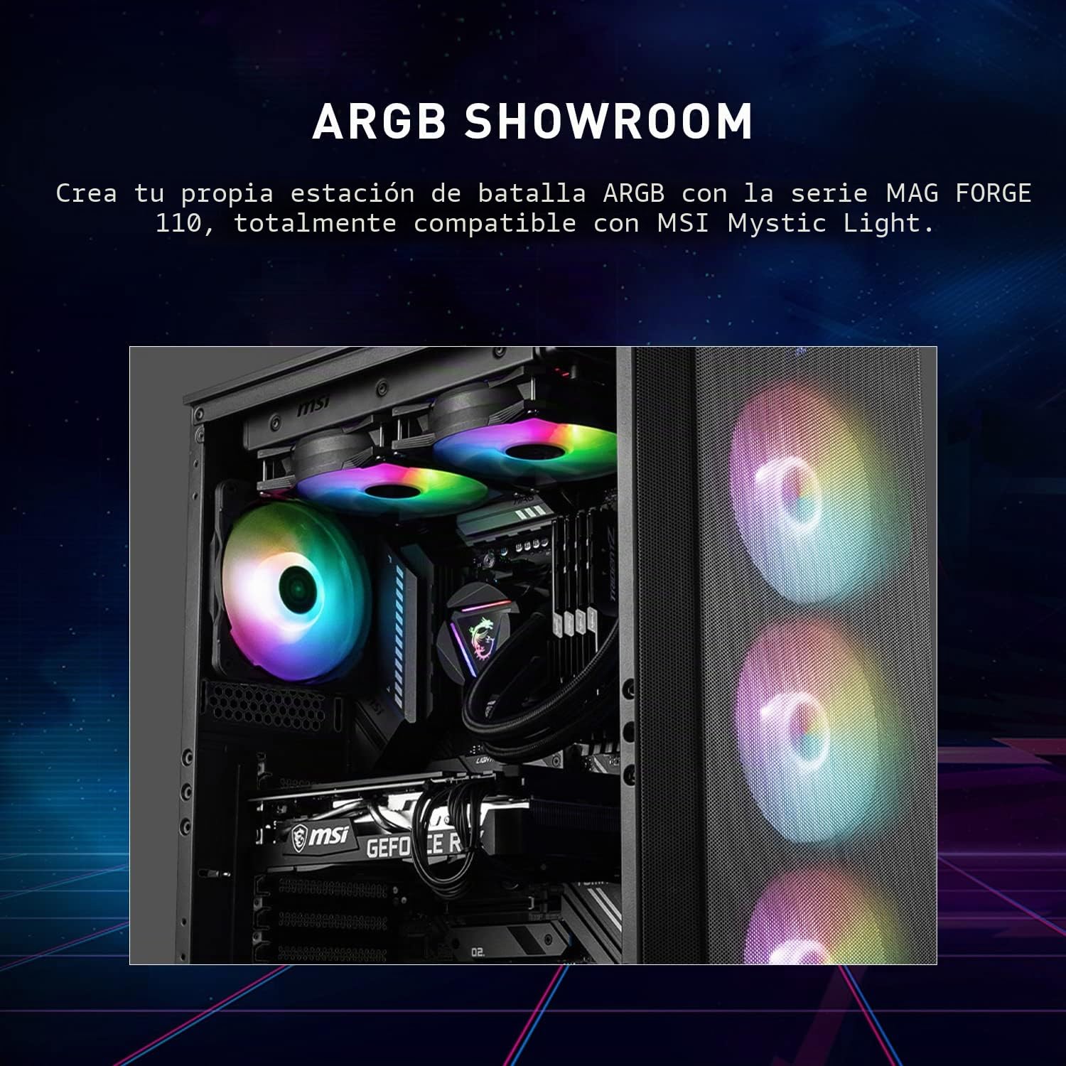 MSI Caja de Juegos de PC de Torre Media - Panel Lateral de Vidrio Templado - Ventilador aRGB de 4 x 120 mm - Soporte de refrigeración líquida de hasta 240 mm Radiador x 1 - mag Forge 112R