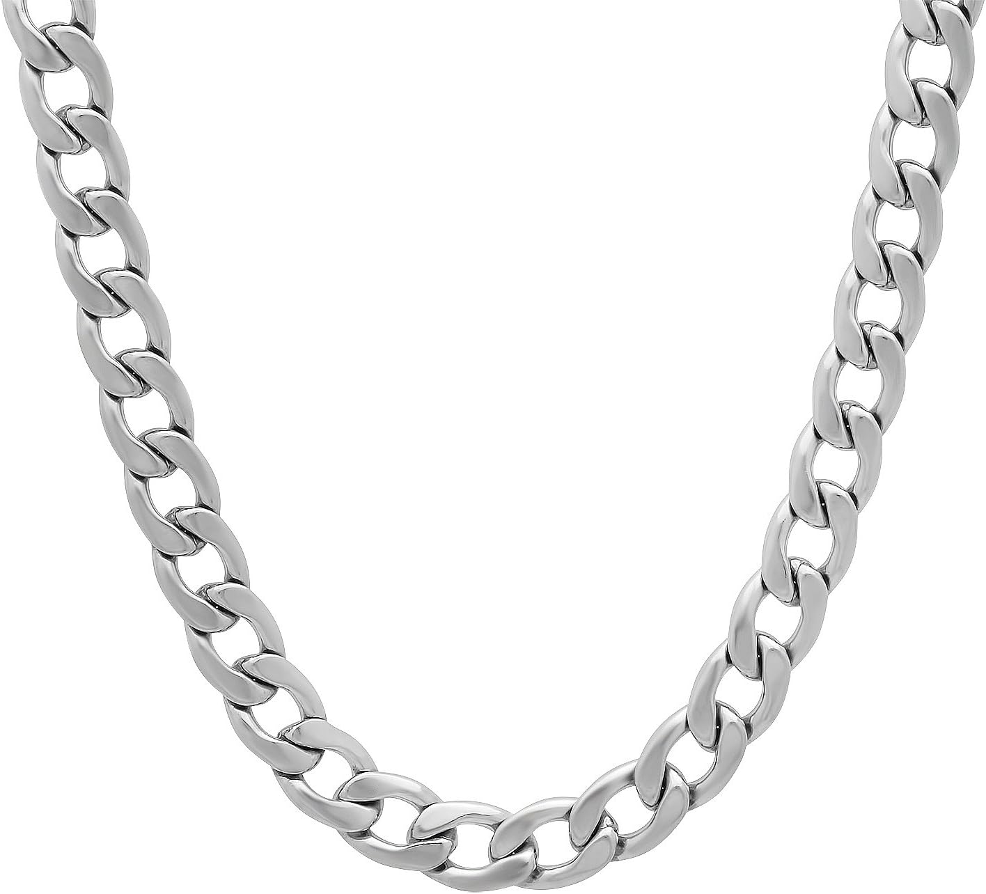 The Bling Factory 7mm High-Polished Stainless Steel Flat Cuban Link Curb Chain Necklace