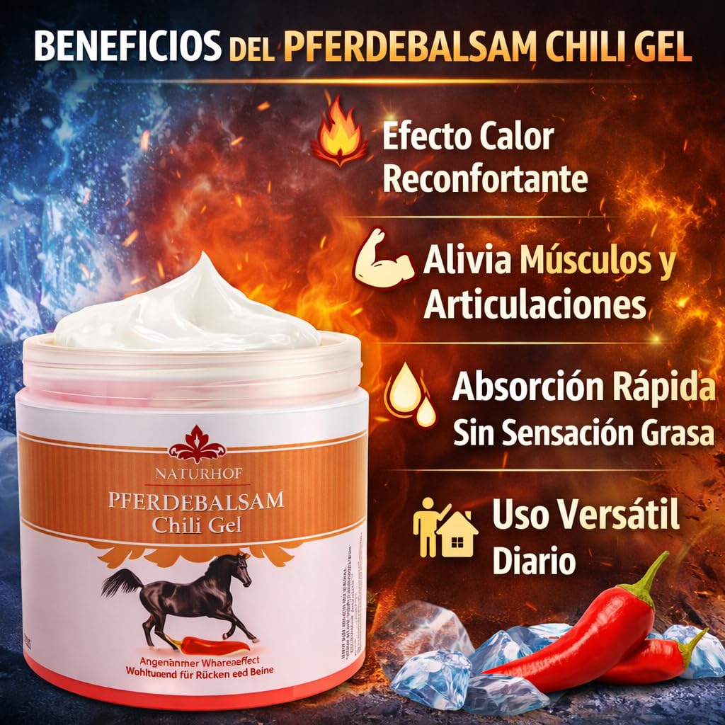 Bálsamo de Caballo Naturhof Gel 2 x 250 ml – Gel Térmico con Chili y Extractos Botánicos para Dolor Muscular y Articular – Absorción Rápida, Efecto Calor y Frescor – Uso Diario