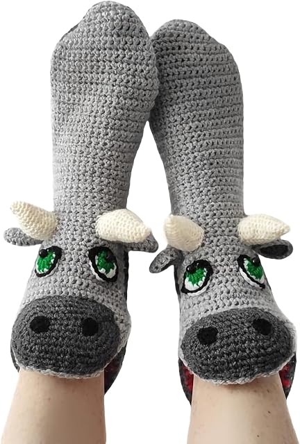 Funny Animal Knit Socks for Women Kids Crocodile Eating Foot Socks 3D Floor Socks (Gray Bull , Adults )