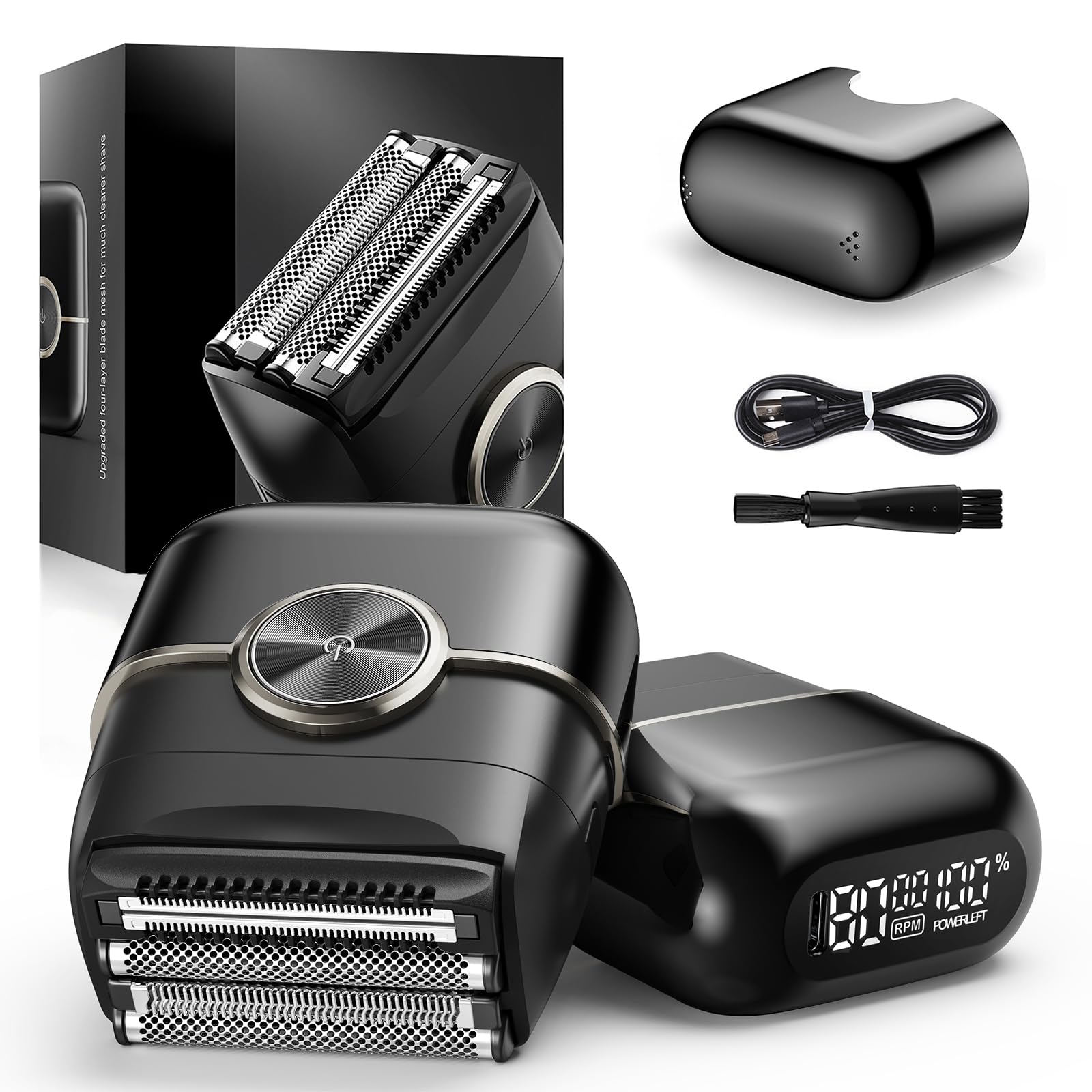 Photo 1 of ??%??? NKTMXY Electric Foil Shavers for Men: Mini Electric Razor with 4 Floating Blades & 2 Speeds - Cordless Razor with LED Display - Face Shaver with IPX7 Waterproof,USB Type C