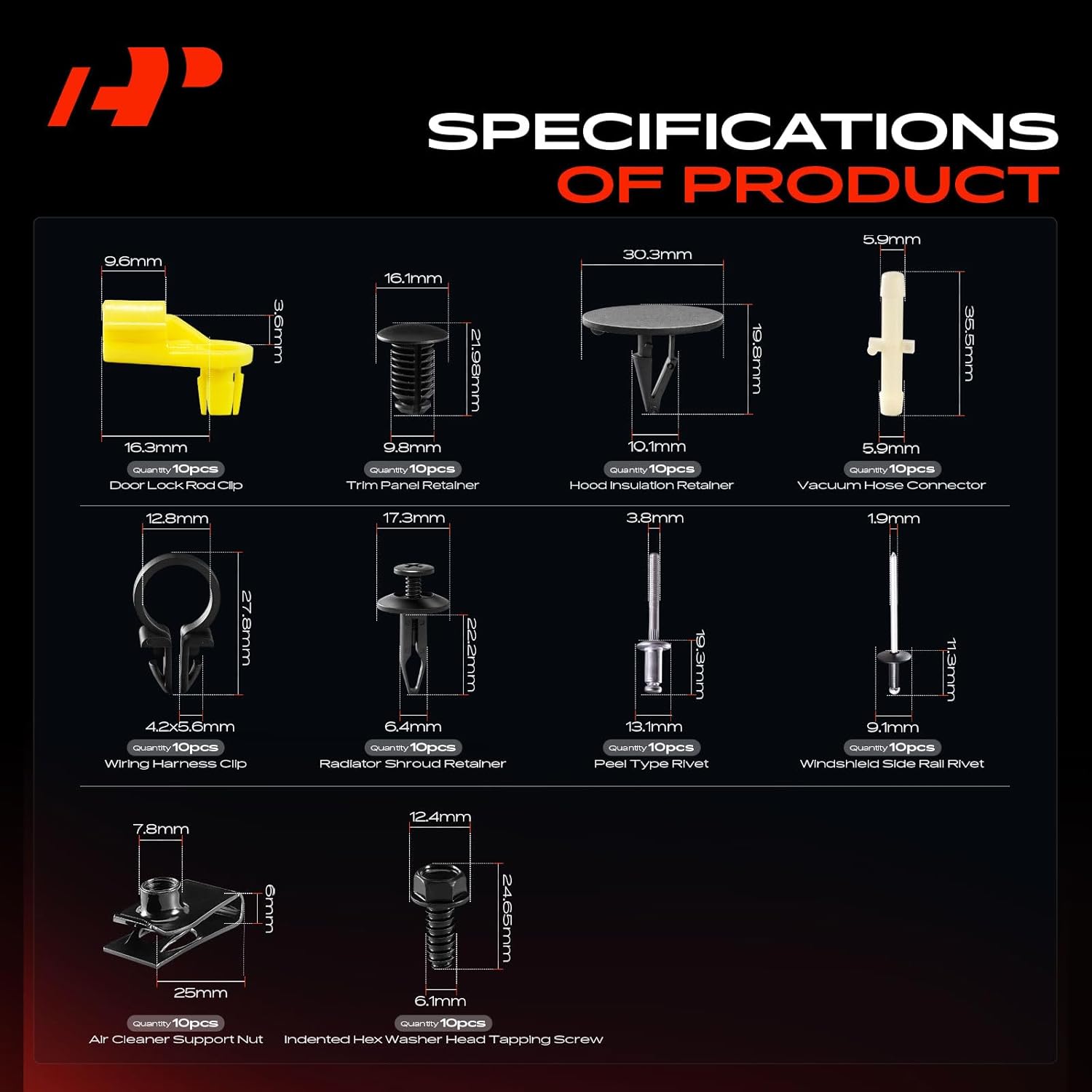 A-Premium 220 PCS 22 Sizes Car Retainer Clip Kit Compatible with Mercury Grand Marquis 1983-1991 Bumper Fender Hood Door Auto Push Pin Plastic Rivet Fastener Replacement Set, w/Removal Tool