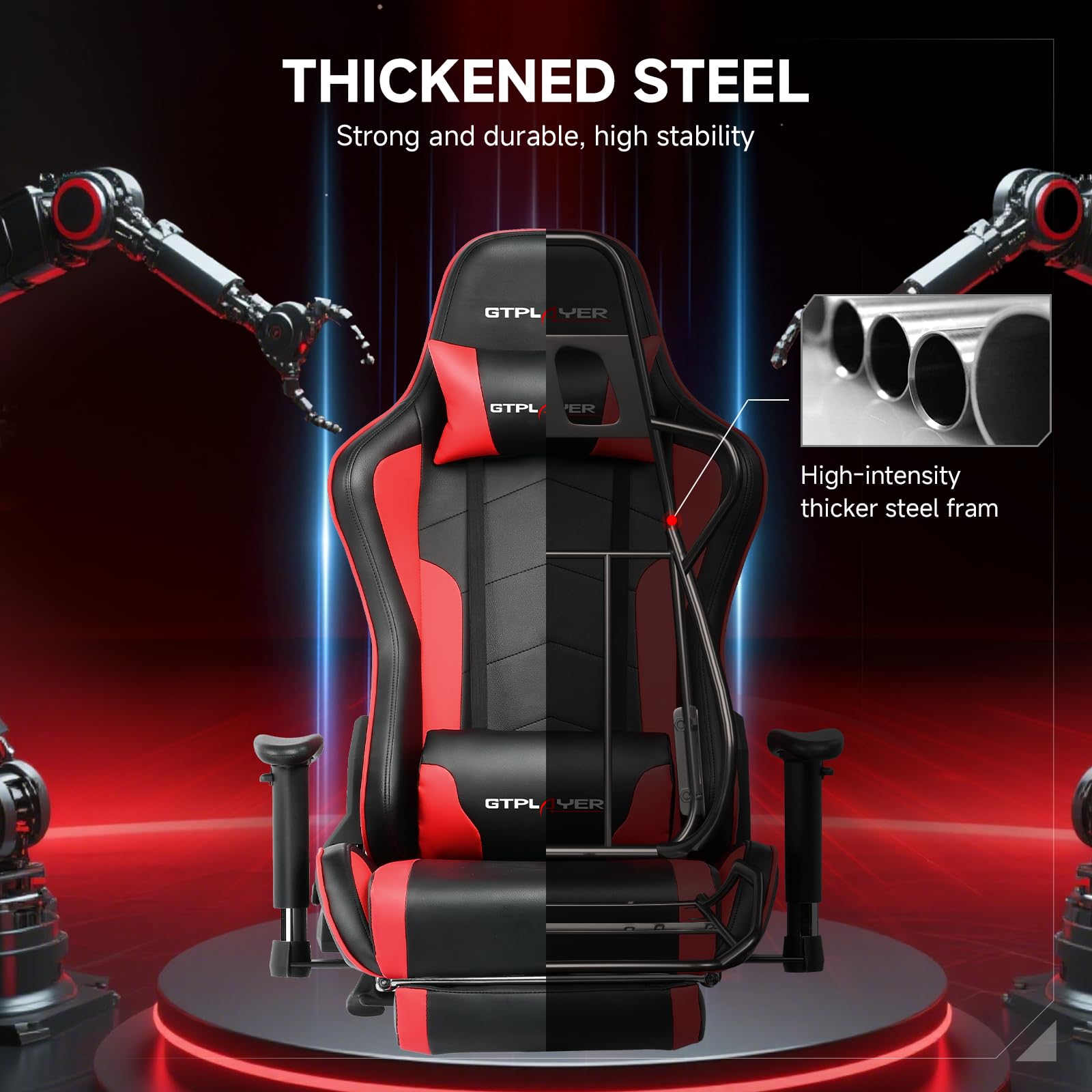 GTPLAYER Sedia da gioco con altoparlanti Bluetooth, schienale e altezza regolabili, braccioli 3D, poggiapiedi, sedia ergonomica per computer per giocatori (rosso mattone)