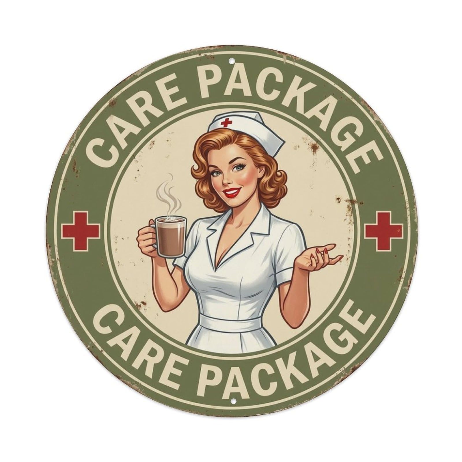 Care Package Nurse Coffee Cup Medical Quote Metal Tin Sign