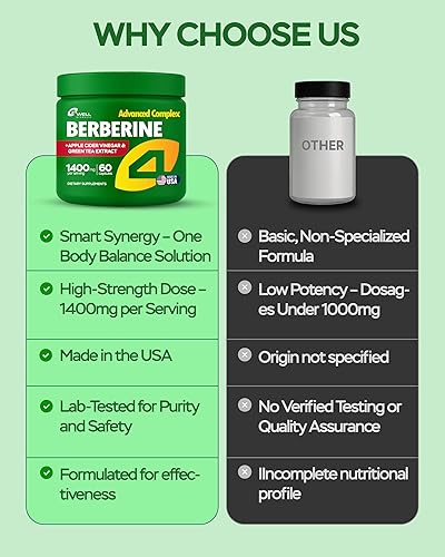 Miniatura 3 de Suplemento berberina HCL  Activador GLP-1 de triple fuerza con vinagre de sidra de manzana y extracto de té verde  Apoyo a la composición corporal,