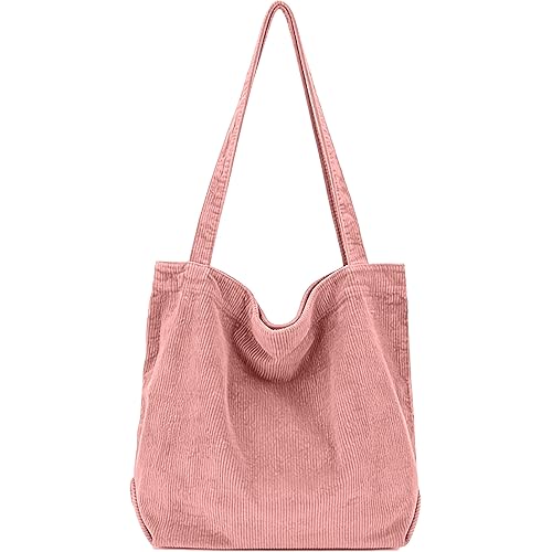 ALUWU Corduroy Tote Bag Large Casual Shoulder Handbag for Women College Work Everyday