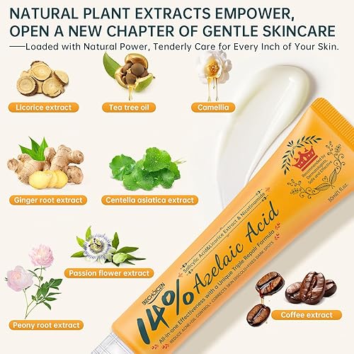 Miniatura 6 de BECHOICEN Crema de acné de ácido azelaico al 14% para cara, suero de ácido azelaico con niacinamida y ácido salicílico, unifica el tono de la piel,