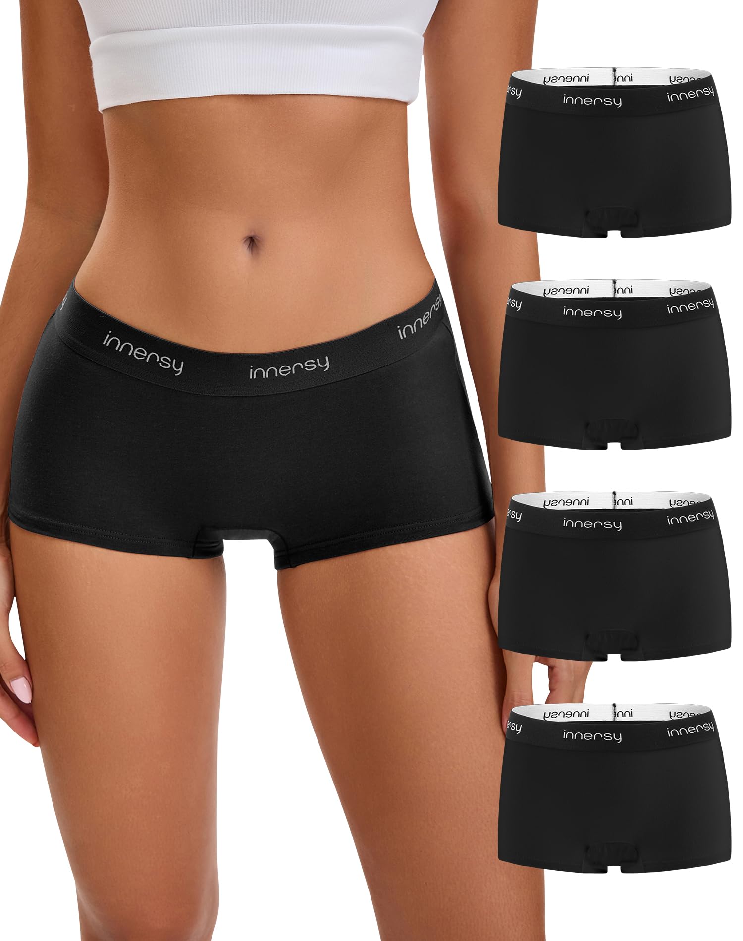 INNERSY Boxershorts Damen Baumwolle Unterhosen mit Bein Sport Hipster Unterwäsche Frauen 4er Pack