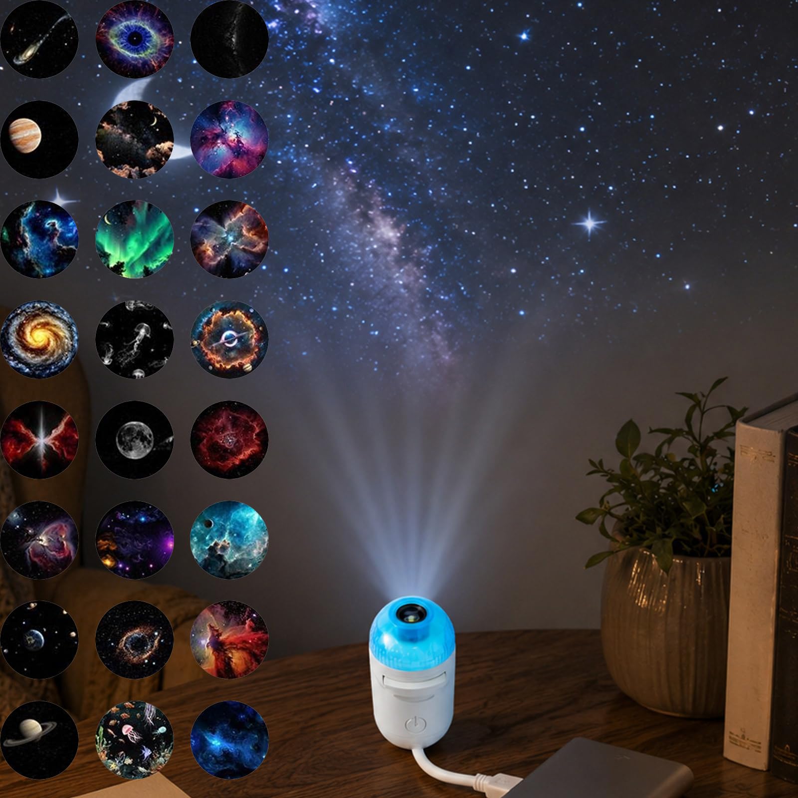3 in 1 Galaxy Star Projector, Starry Sky Projection Lamp, 360° Flexible Gooseneck Touch Control Nebula Night Light, USB Dimmable Celestial Mood Light for Bedroom Kids Car Gaming Decor Gift (25PCS)