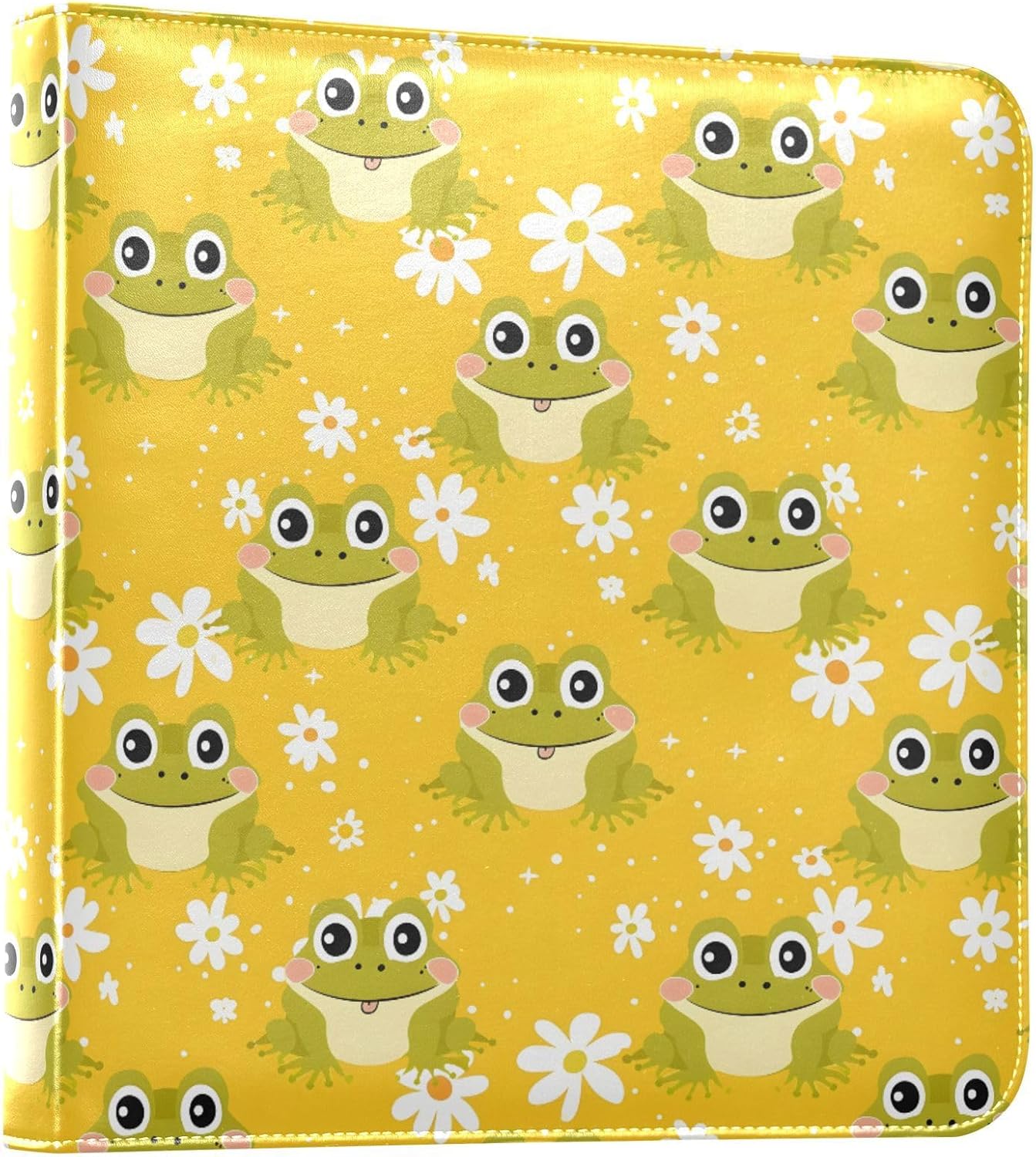 JIPONI Frogs on Yellow Daisy Large Photo Album, DIY Leather Cover Scrapbook Albums for 4x6 5x7 6x8 Pictures, Self Adhesive Memory Book for Wedding, Baby, Family
