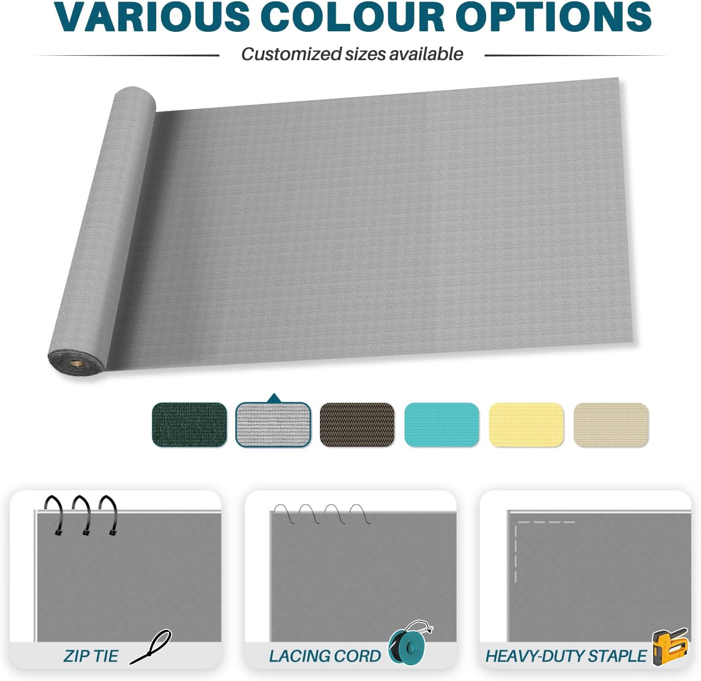 COARBOR 12Ft x 26Ft Outdoor Shade Cloth Sun Shade Fabric Roll Shade Cover for DIY Pergola Carport Patio Deck Backyard Garden Greenhouse Yard Balcony- Light Grey