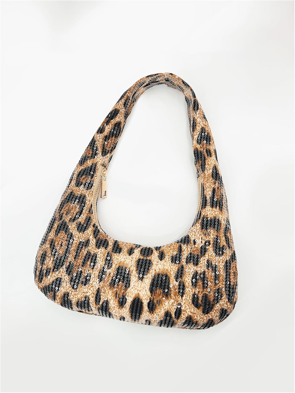 QWINEE Women's Y2K Leopard Underarm Bag Sparkly Sequin Zipper Shoulder Handbags Vintage Purses - Image 6