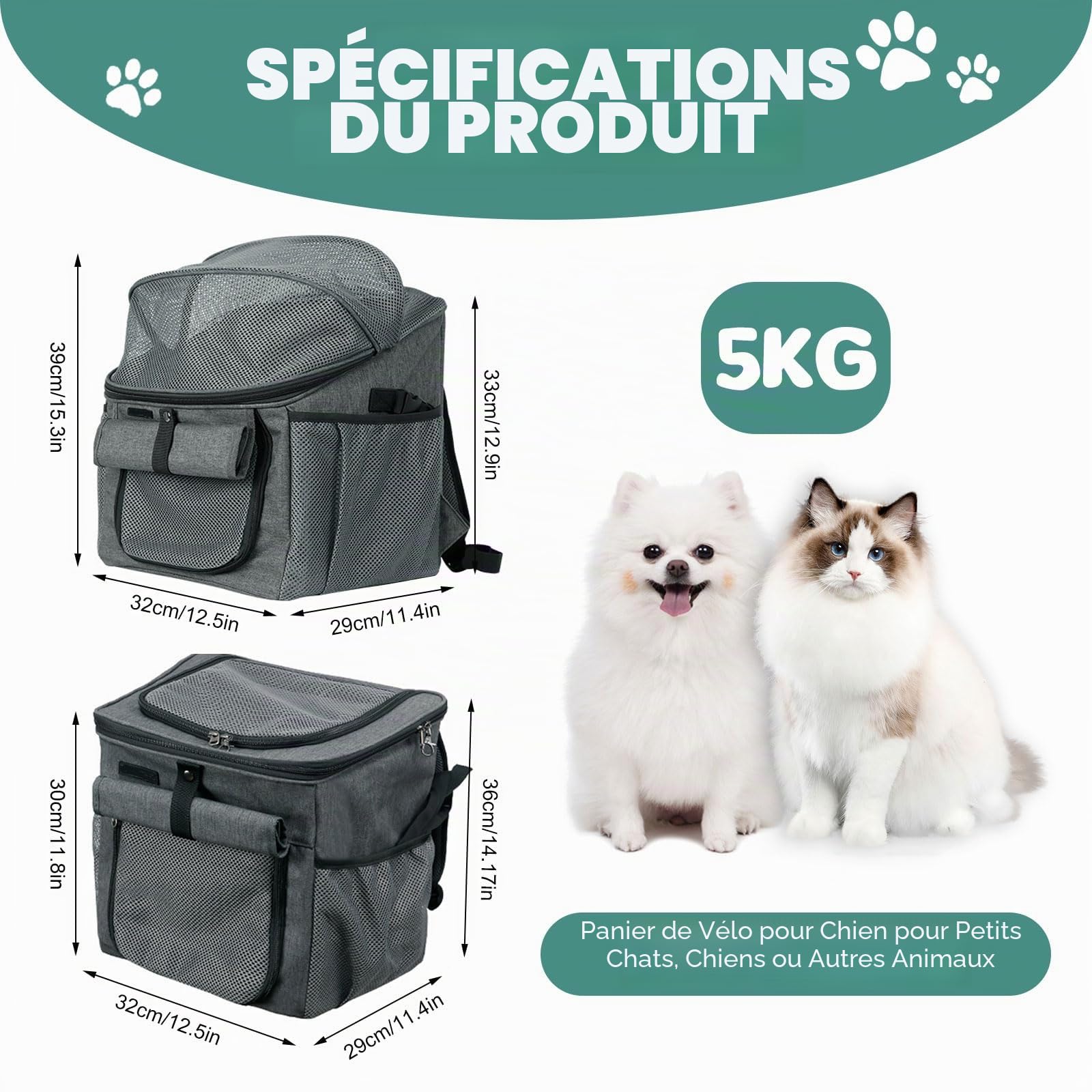 Panier De Vélo Amovible 37X27X40Cm Pour Chien Et Chat - Guidon Avant Pliant Multifonction Pour Animaux Domestiques - Compatible Vélo De Montagne