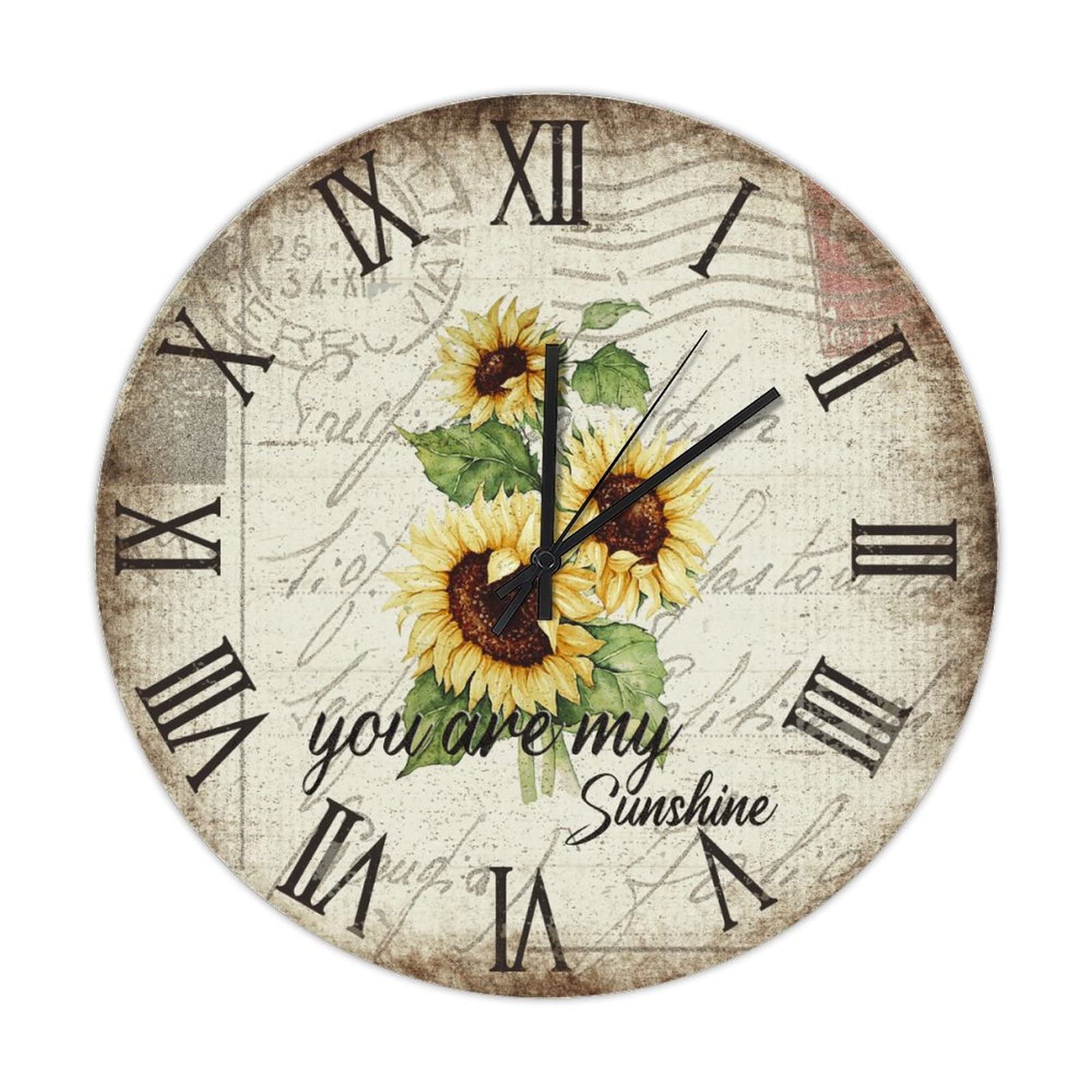 Horloge murale à piles en bois motif floral retro cadeau maison