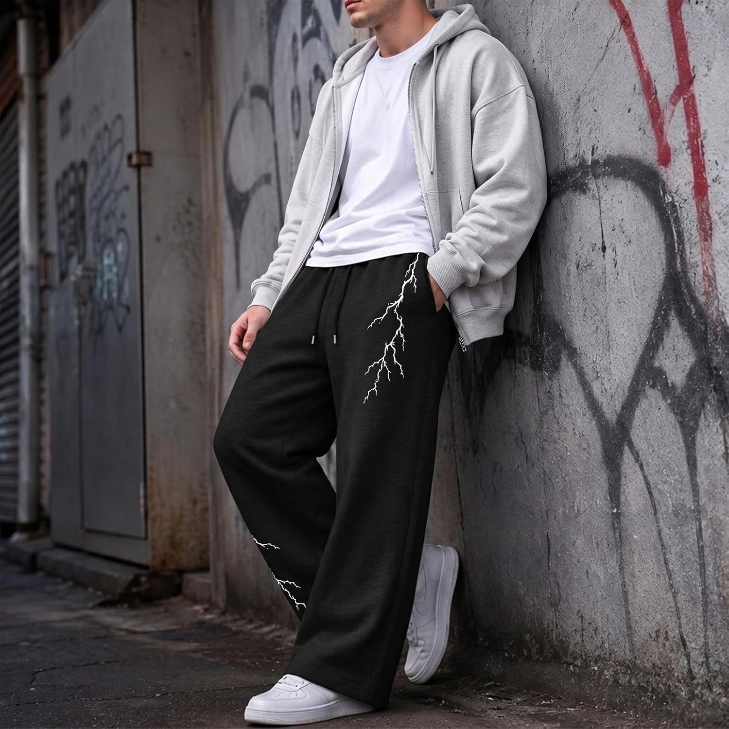 Men Y2K Gothic Graphic Sweatpants Grunge Emo Pants Goth Streetwear Vintage Drawstring Elastic Waist Baggy Joggers