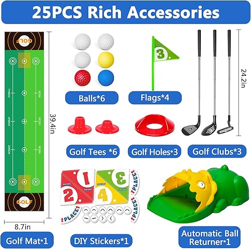 Miniatura 6 de Juego de golf mejorado para niños, palos de golf para niños con retorno de golf automático, juego de golf para niños pequeños con bolas brillantes