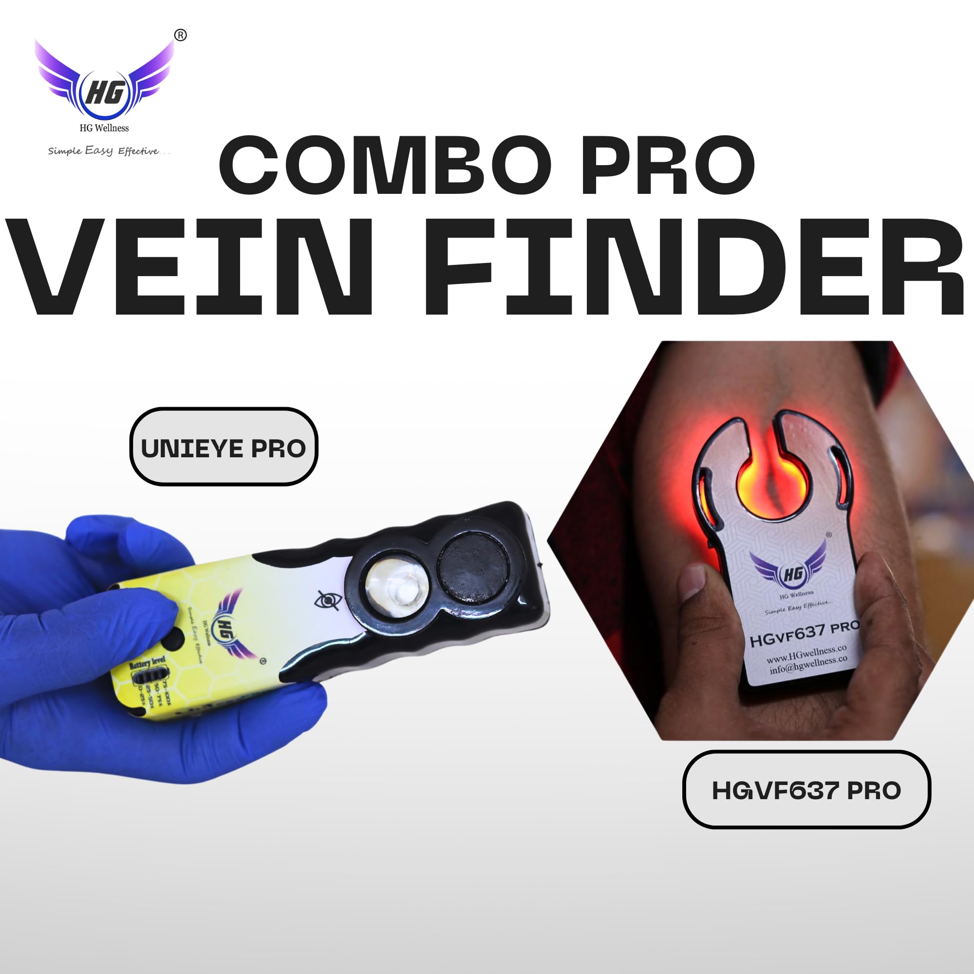 Vein Finder ComboPro for IV Access Kit by HG Wellness Includes IV Access 637pro Vein Finder and unieye pro Phlebotomy Device
