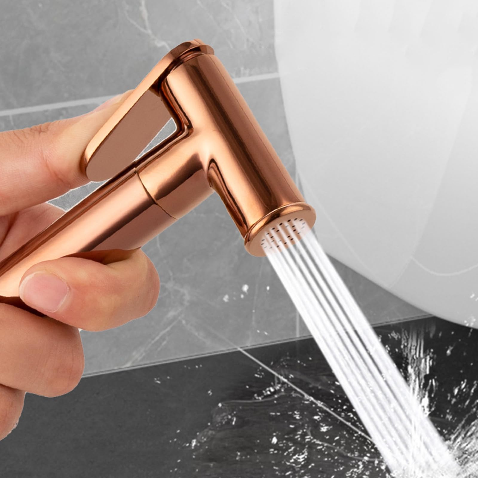 Zestaw prysznicowy bidet z wężem 2,3 M Wysokociśnieniowa głowica prysznicowa do toalety Mosiądz ścienny Interfejs G1/2, różowe złoto
