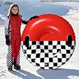 Sotiff Snow Tube for Kids Snow Inflatable Sled Black and White Checkered 36 Inch Cold Resistant PVC Big Thickened Sleds with Handles Winter Toys for Kids Race Car Party Favors Gifts