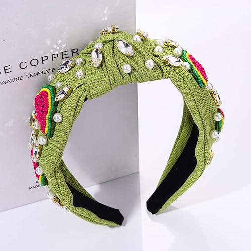 Miniatura 6 de Diadema anudada con perlas de cristal, hecha a mano, con nudo superior, torcido, diadema ancha, bohemia, primavera y verano, diadema para el