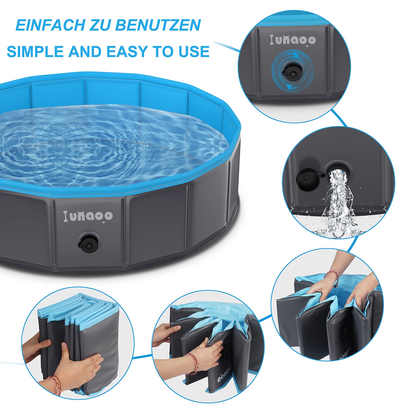 Piscine pour Chien Pliable, PVC Chien Piscine Baignoire Bassin, Piscines pour Animaux Extérieur Bassin pour Grands Petits Chiens, Bleu Clair, 80 x 20 cm