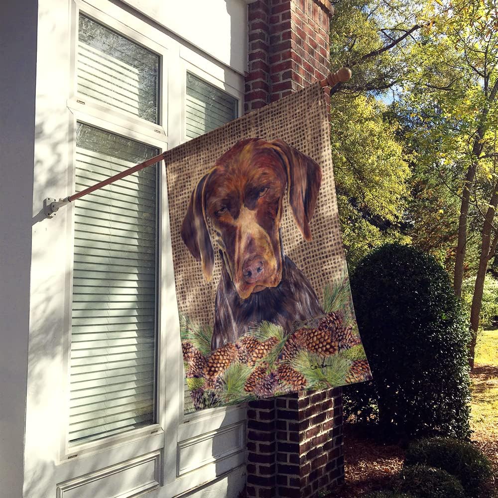 Caroline's Treasures SC9035CHF German Shorthaired Pointer Faux Burlap and Pine cones House Flag Large Porch Sleeve Pole Decorative Outside Yard Banner Artwork Wall Hanging, Polyester, House Size, Mult