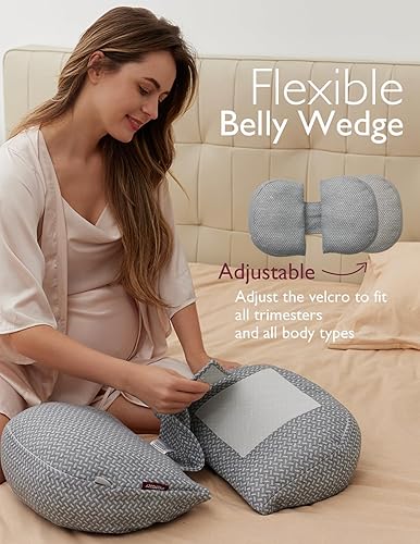 Miniatura 6 de Momcozy Almohada portátil de embarazo  Soporte de maternidad en forma de W para dormir de lado, almohada de cuña de viaje ajustable para alivio de