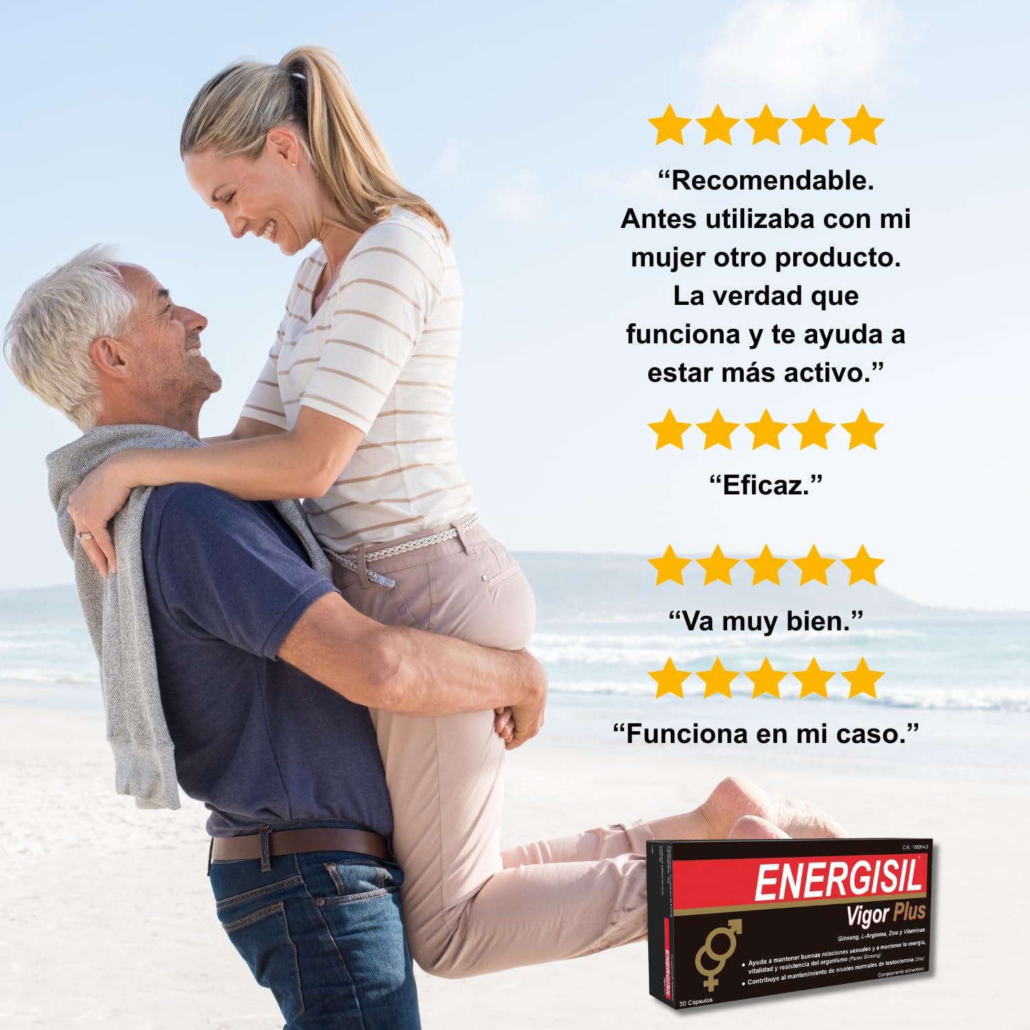 Energisil Vigor Plus 30 Cápsulas - Pack de 3 Unidades - Tratamiento para 1 Mes y Medio - con Ginseng, L-Arginina, Vitaminas y Zinc – Ayuda a Mantener la Vitalidad y al Rendimiento Sexual Masculino