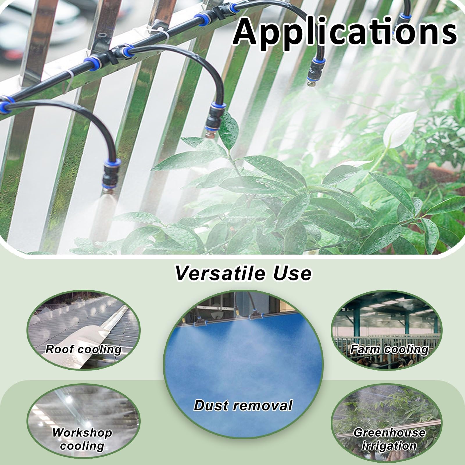 Kit nebulizzazione patio irrigazione giardino raffrescamento esterno | Flusso d'acqua regolabile un raffreddamento, patio, giardino, uso in serra(10cm Nozzle,32.8ft(10m))