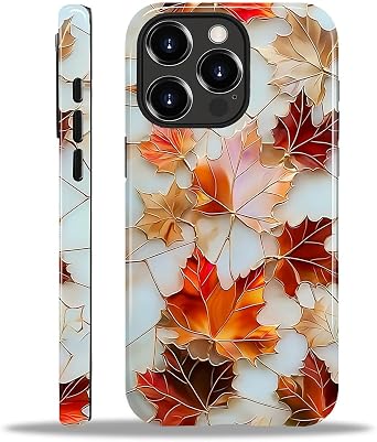 ZHEGAILIAN Case Compatible with iPhone 13 Pro,Hybrid 2-Layer Hard Shell for Girl Boy Women Men,Maple Fall Leaves Aesthetic Stained Glass Design Phone Case