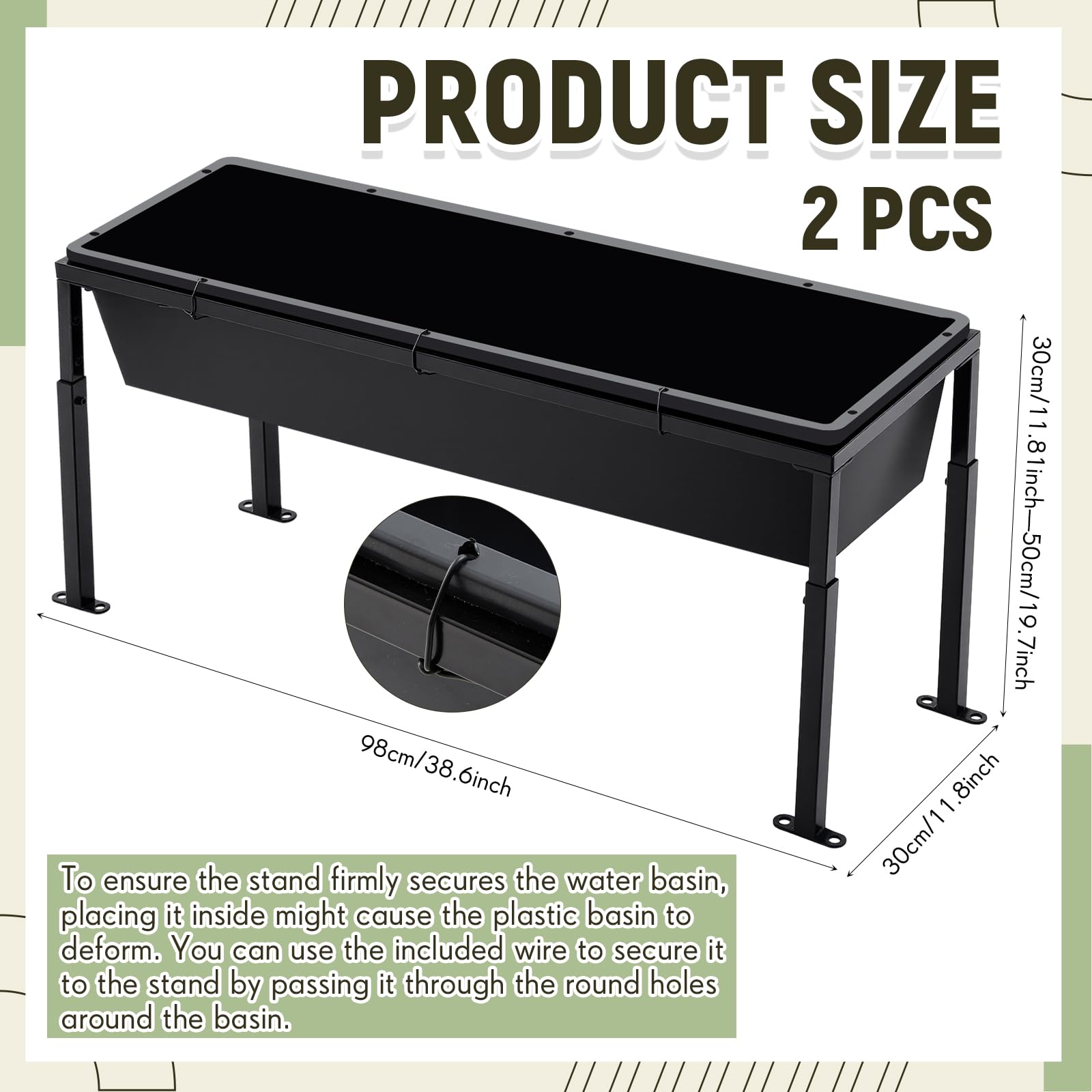 Geelin Paquete de 2 canales de agua para ganado, 38.6 pulgadas de largo con soporte ajustable, riego y alimentación para caballos, comedero de gran capacidad para cabras, ovejas, caballos, pollo