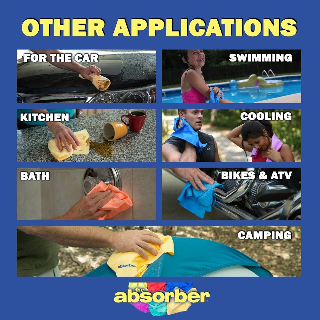 CleanTools The Absorber Synthetic Premium Drying Chamois Cloth for Car: Super Absorbent, Scratch-Free and Washable | 17-Inch x 13-Inch, Small, 3-Pack, Color Assorted (PN: 10066)