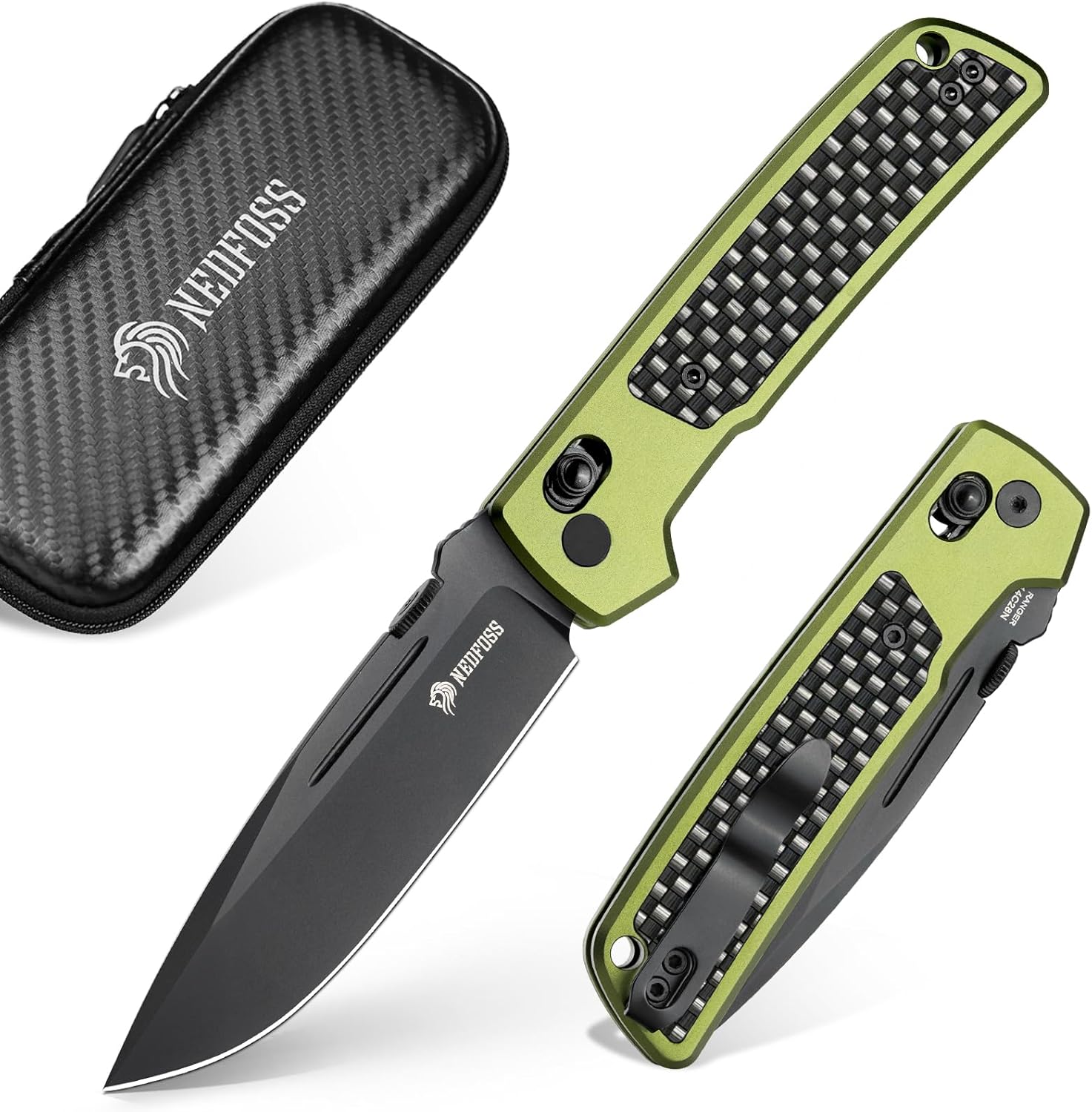 NedFoss RANGER Folding Pocket Knife for Men, 3.4" 14C28N Steel EDC Knife, Lightweight Aviation Aluminum Handle with Carbon Fiber Inlay, Axis Lock, Thumb Stud, Reversible Deep Pocket Clip, Cool Knife for Tactical, Hunting, Camping