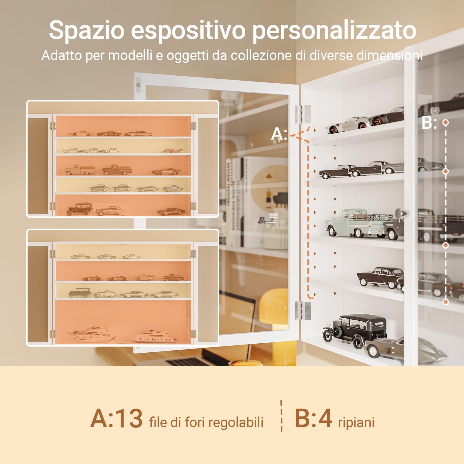SoBuy Vetrina murale 12cm prof. 5 livelli per figurine, modelli