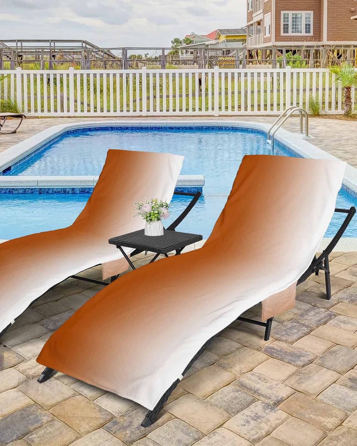 Ombre Orange Beach Pool Patio Lounge Chaise Chair Cover Towel With Pockets,Absorbent & Quick Dry Microfiber Towel Cover Bag Summer Accessories for Sunbathing Thanksgiving Fall Autumn Harvest Holiday
