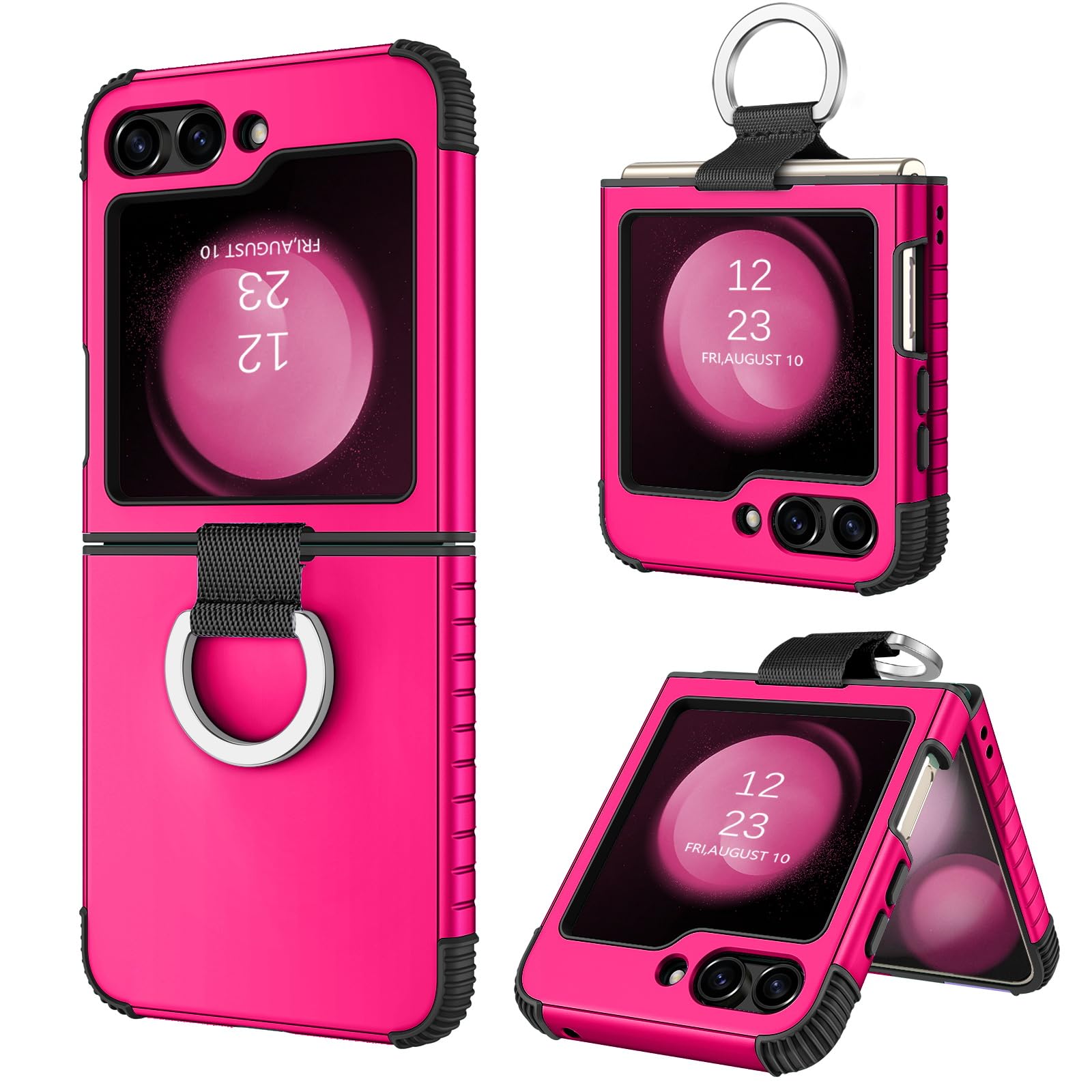 GaoBao for Samsung Galaxy Z Flip 5 5G Case, Galaxy Z Flip 5 Case, Heavy Duty 2 in 1 Full Body Rugged Shockproof Protective Case Women Girls with Ring for Samsung Galaxy Z Flip5 5G 2023-Hot Pink.
