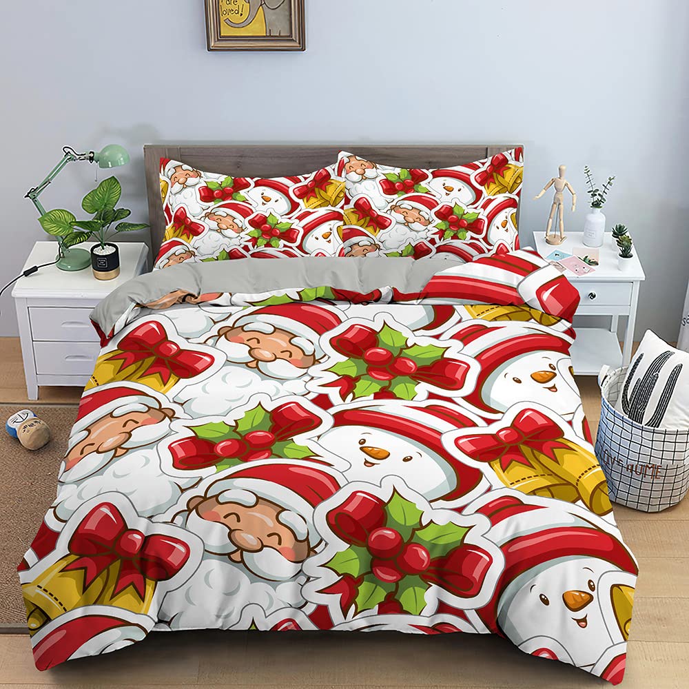 Boże Narodzenie Zielony Czerwony Zestaw Pościeli Poszewka Na Kołdrę i Poszewka na Poduszkę, łatwa w Pielęgnacji Miękka Poszewka Na Kołdrę Bedding Set Microfibre Teenagers(Wielokolorowy1,230x220cm)