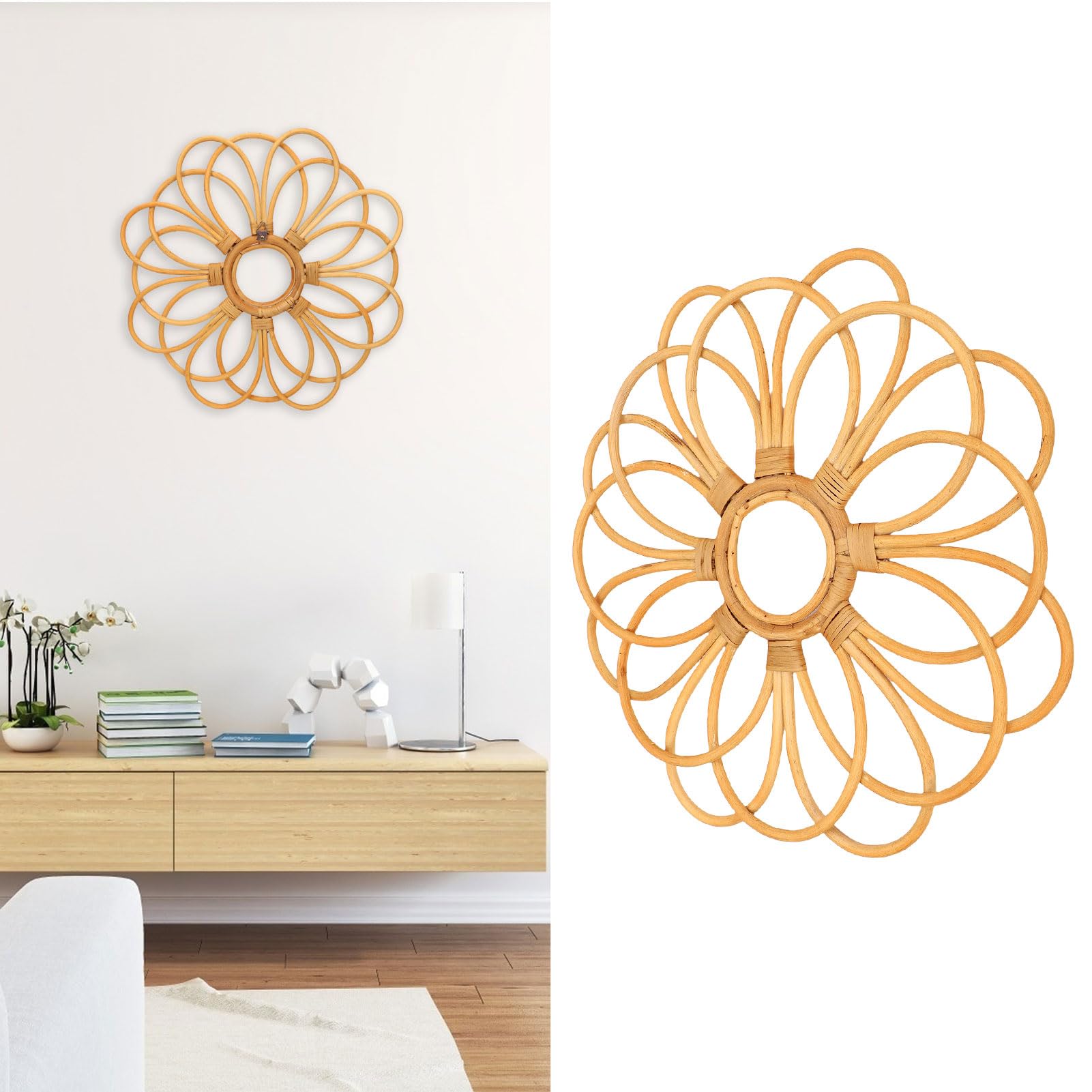 Asixxsix Decoración de Pared de Ratán, Arte Colgante de Pared de Flores de Ratán Retro Tejido a Mano con Patrones Intrincados, para Sala de Estar, Dormitorio, Cafetería, Pasillo