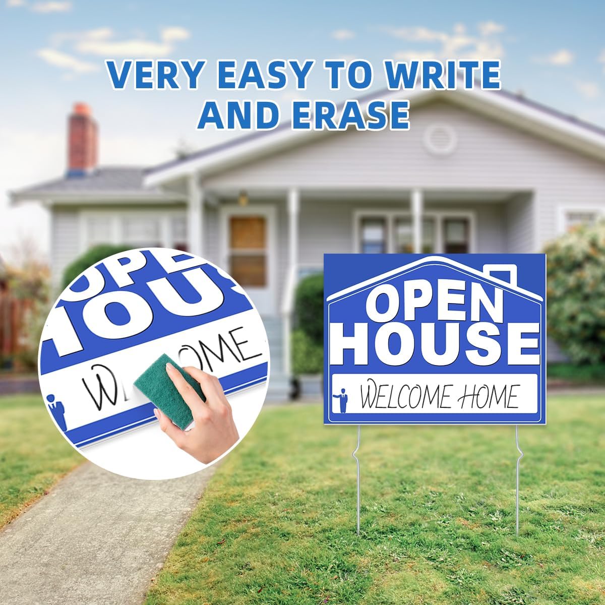 56 Piece Open House Signs for Real Estate Kit, 1 Open House Flag, 9 Double-Sided Estate Sale Arrows and Signs with Metal Stakes, Plus 24 Balloons, Suitable for Real Estate Brokerage Supplies (blue)
