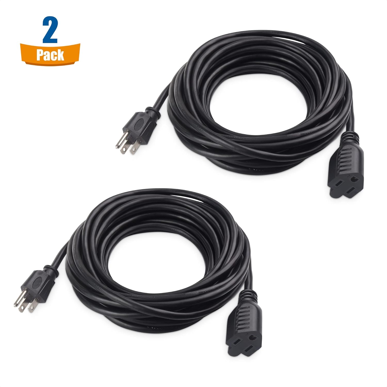 Cable Matters 2-Pack UL Listed 13 Amps 3 Prong Power Cord& 16 AWG Heavy Duty Power Extension Cord 10 ft