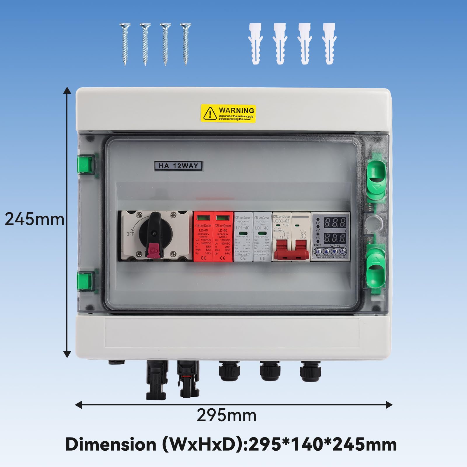 DC 1000V / AC 230V Distribution Box Photovoltaic DC Combiner Box IP65 Waterproof for Home Industrial Park Commercial Building Warehouse