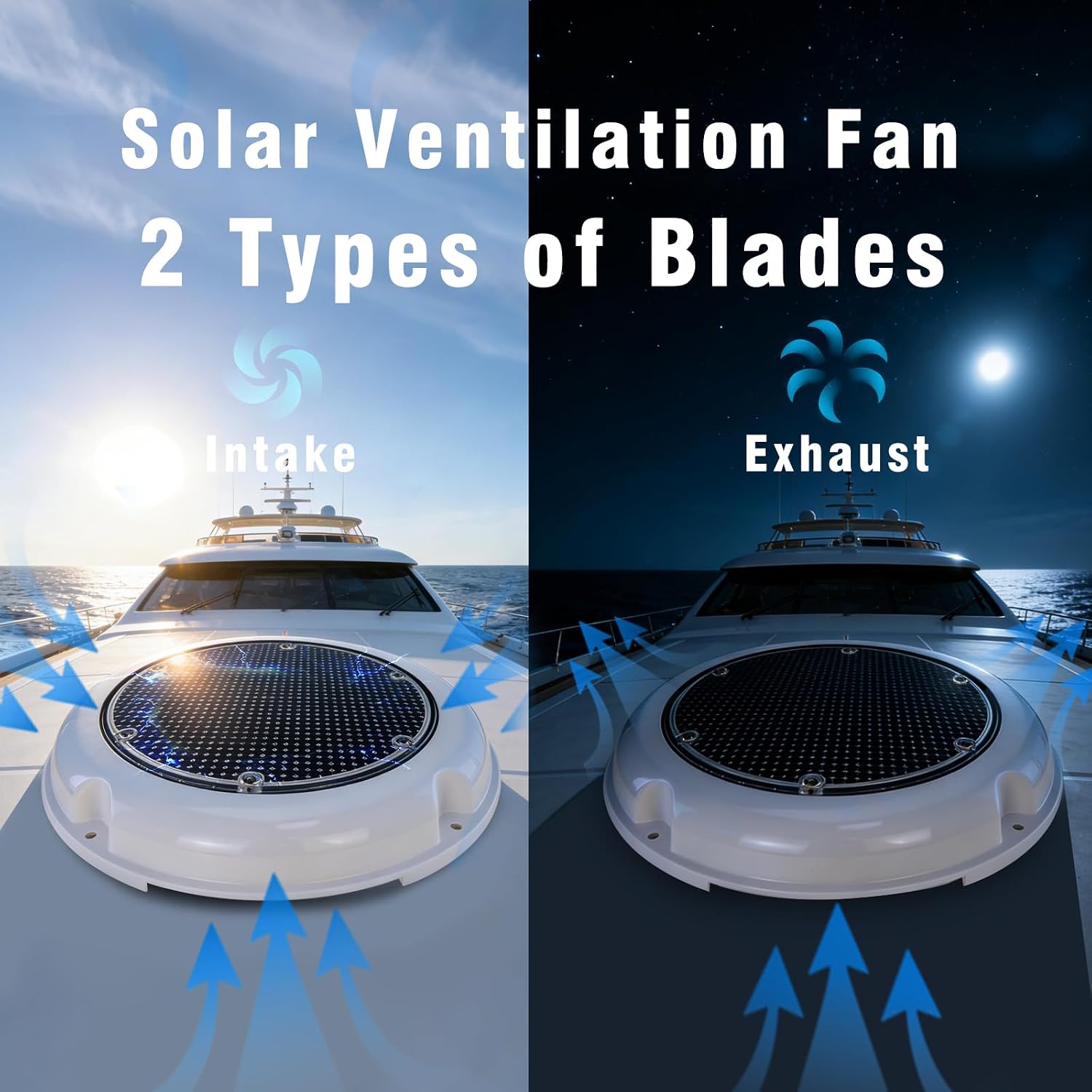 RV Roof Vent Fan, Marine Solar Vent Fan - Upgraded 1440 CFH Powerful Ventilation, IP65 Waterproof Quiet with Insect Screen, for Boat Cabin, Camper, Roof, Greenhouse, Indoor Ventilation Systems(white)