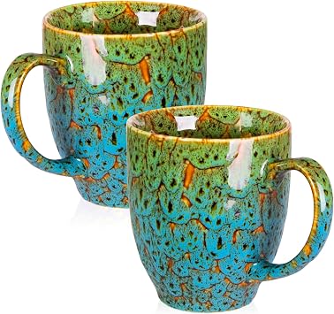 Set of 2 Durable 16 oz Coffee Cups, Large Coffee Mugs with Ergonomic Handle, Ceramic Mugs Dishwasher & Microwave Safe, Ideal Tea Mugs for Home, Office, Gifts coffee, Tea, Hot Cocoa, Latte Cup