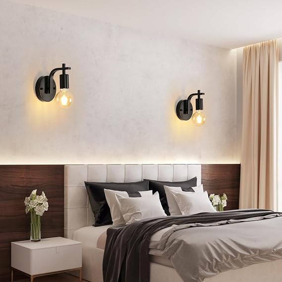 Black Wall Lights 2 Pack Industrial Wall Lamps Vintage E27 [Energy Class E]