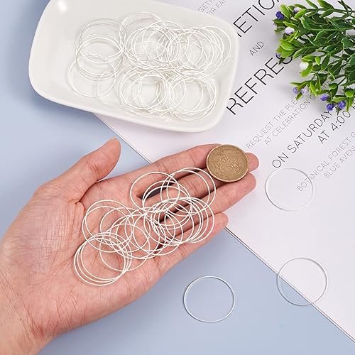 Miniatura 6 de FASHEWELRY 100 dijes redondos de latón con bisel abierto de 1.181 in, anillos de unión circulares plateados, dijes para colgar abalorios y hacer