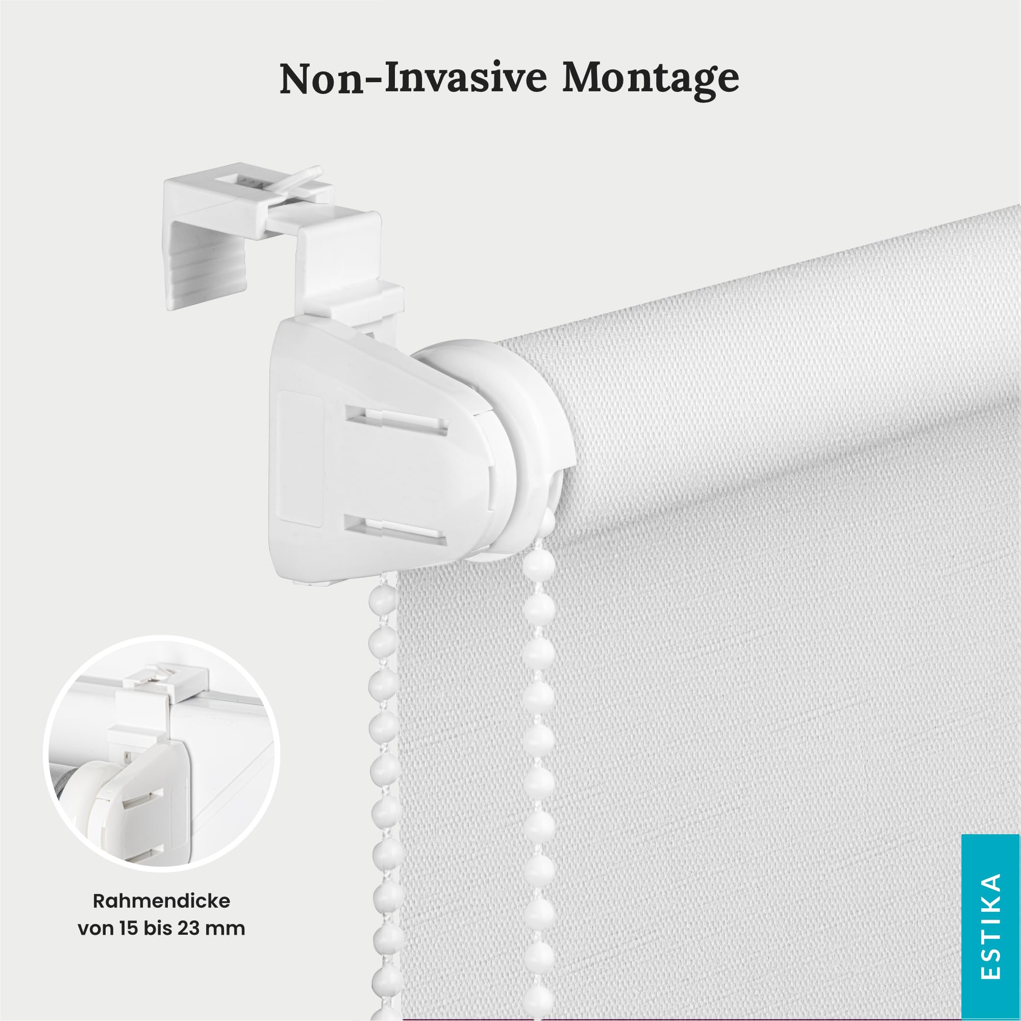 Estika Tenda a rullo senza forare - 140 x 120 cm - Bianco - per interni, per finestre, tessuto semi-trasparente, protezione solare