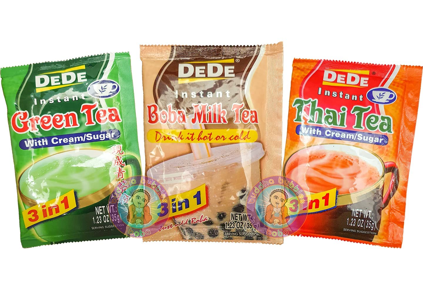 Instant Boba Tea Kit 9 Drink Packets, Straws & Boba Thai, Milk & Green Tea Latte Kit Gift Box by Buddha Bubbles Boba / DeDe