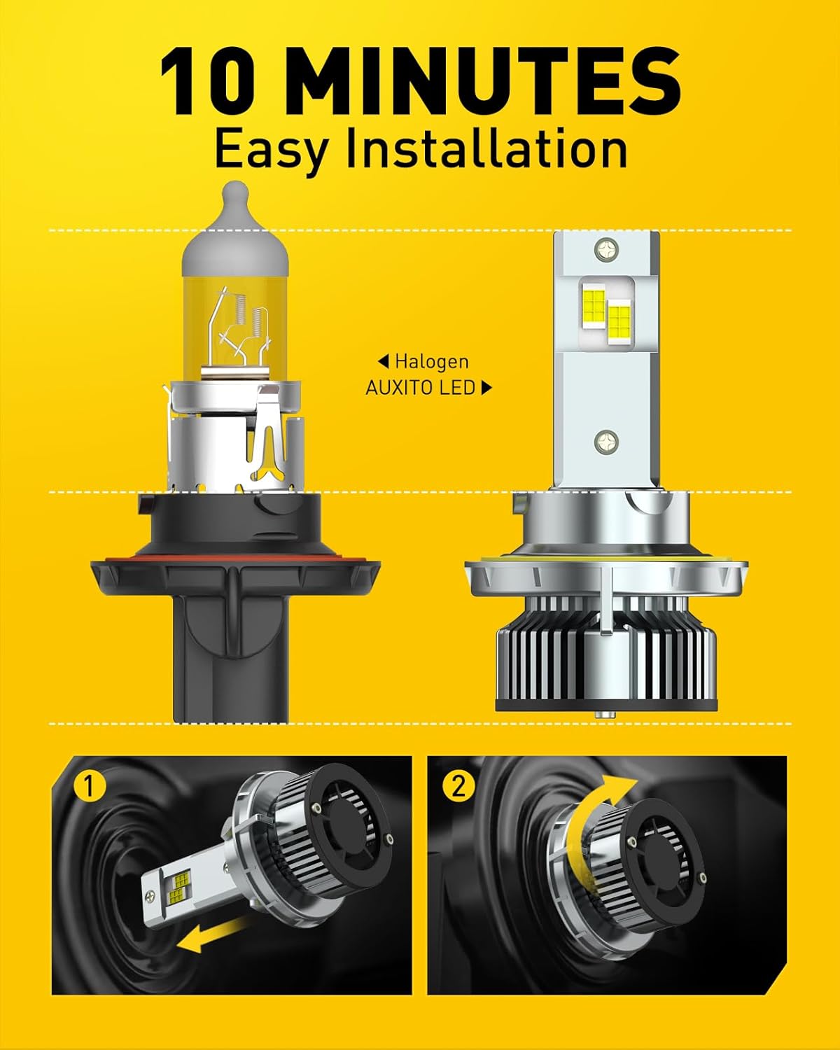 AUXITO H13/9008 LED Bulbs, 900% Brighter 120W 30000LM Per Set, 6500K Cool White H13 LED Bulbs, Plug-N-Play Halogen Replace H13 Bulbs, Canbus Ready, Pack of 2